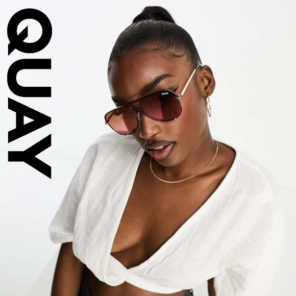 Quay - High Mini - Bronze Frame/Brown Pink Lense Aviator Sunglasses - Rare - Picture 2 of 10